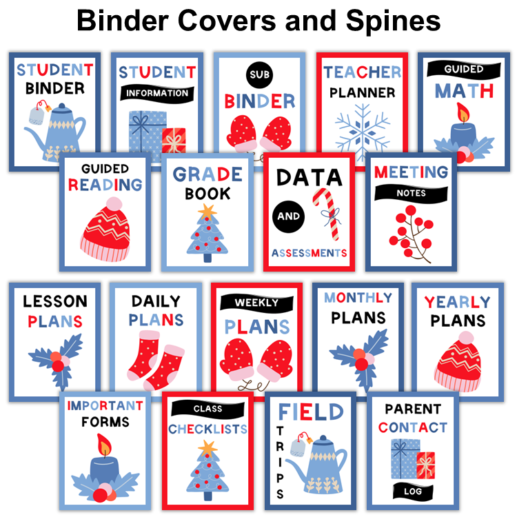 Binder Covers and Spines - Blue Winter | Editable