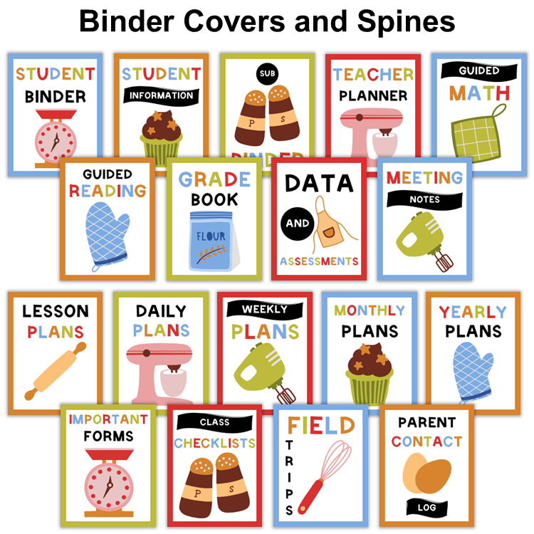 Binder Covers and Spines - Colorful Baking | Editable