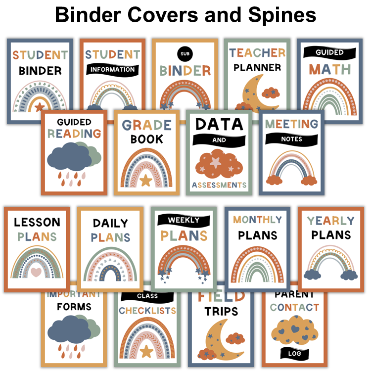 Binder Covers and Spines - Neutral Rainbow | Editable