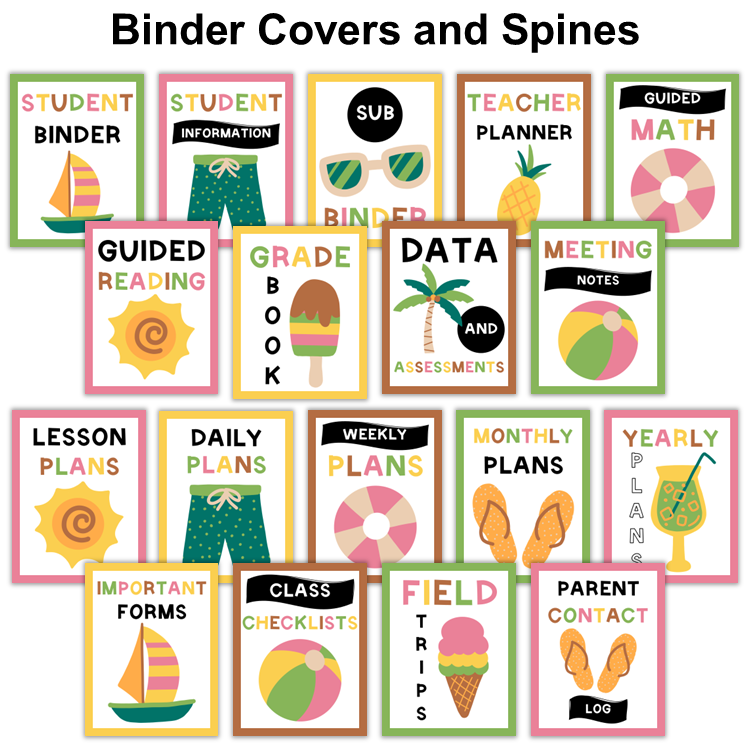 Binder Covers and Spines - Hello Summer | Editable