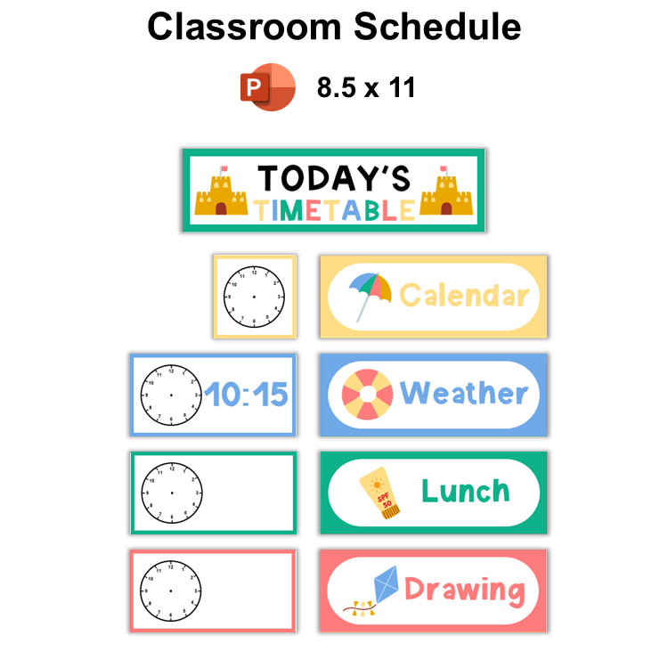 Classroom Schedule - Summer Beach | Editable