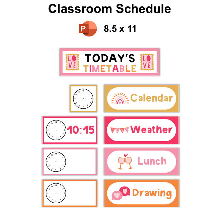 Classroom Schedule - Pink Valentine | Editable