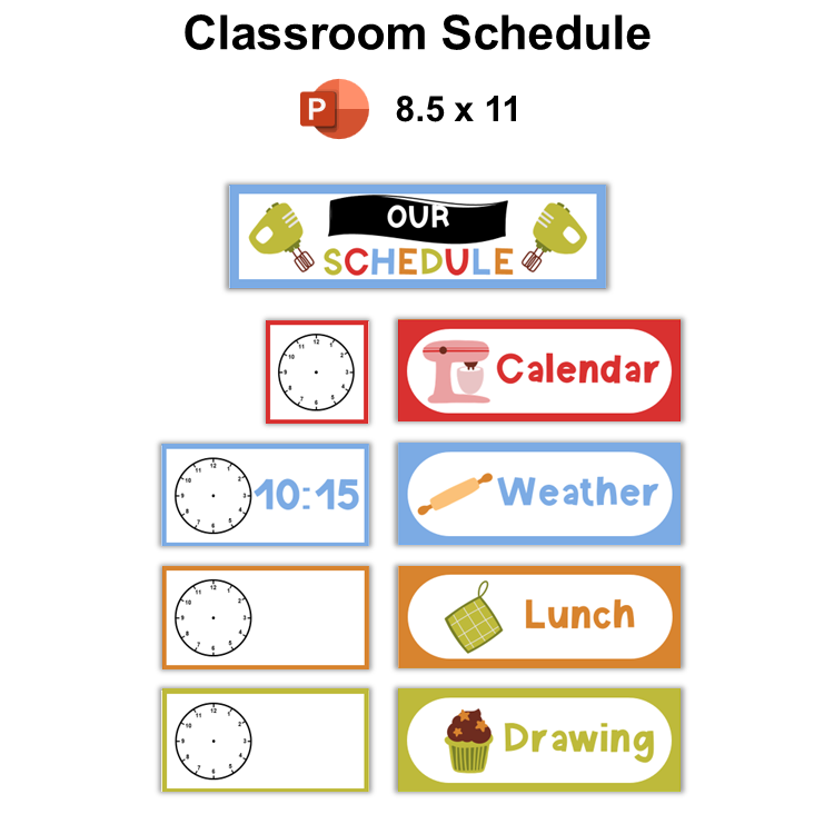 Classroom Schedule - Colorful Baking | Editable