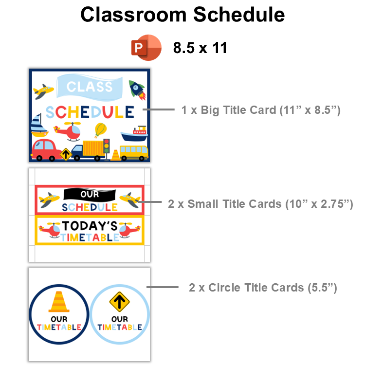 Classroom Schedule - Cute Transportation | Editable