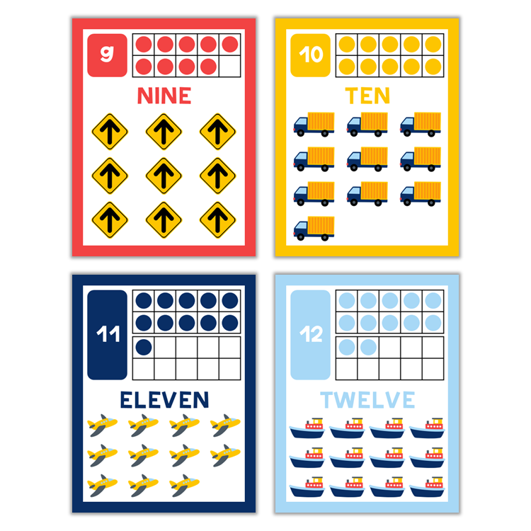 Classroom Number Posters - Cute Transportation