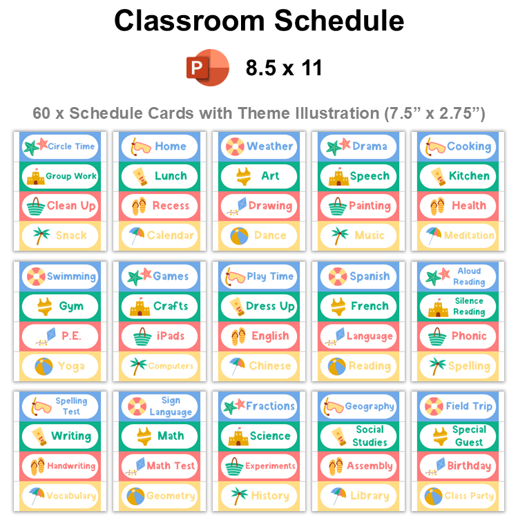 Classroom Schedule - Summer Beach | Editable
