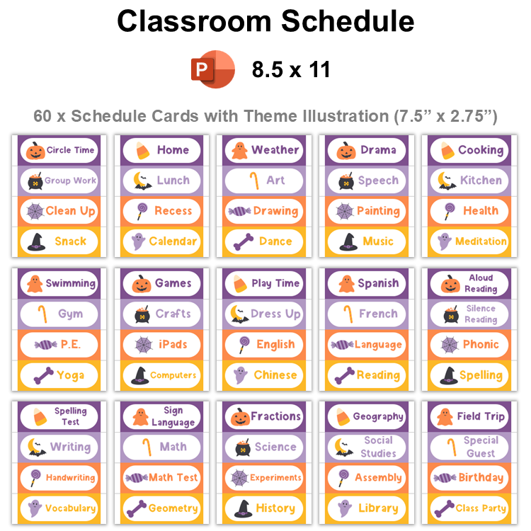 Classroom Schedule - Purple Halloween | Editable