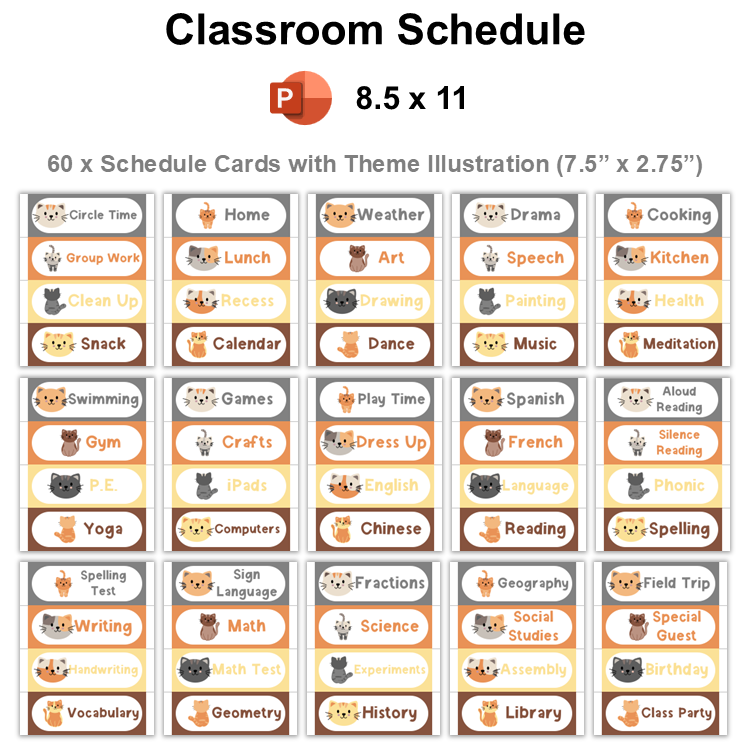 Classroom Schedule - Little Cat | Editable