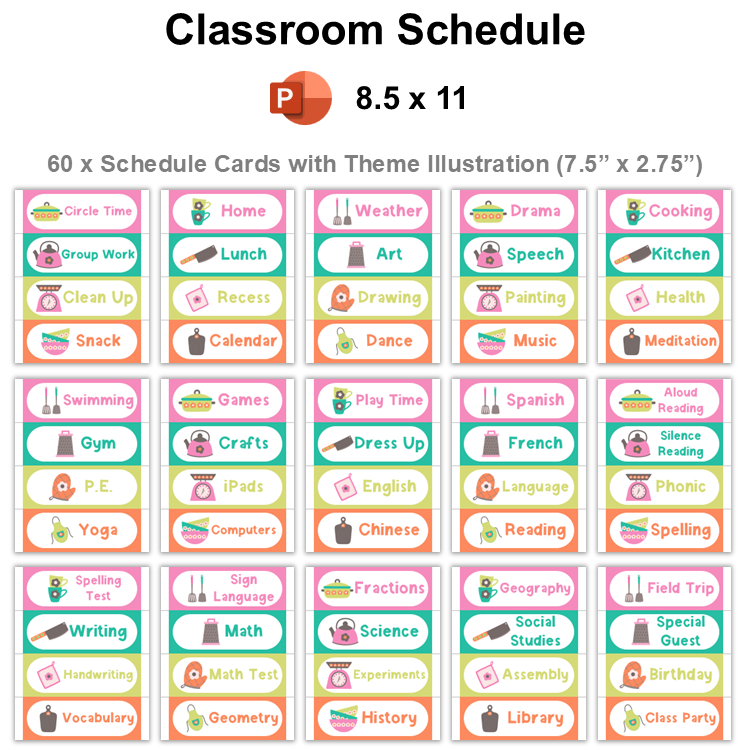 Classroom Schedule - Kitchen Utensils | Editable