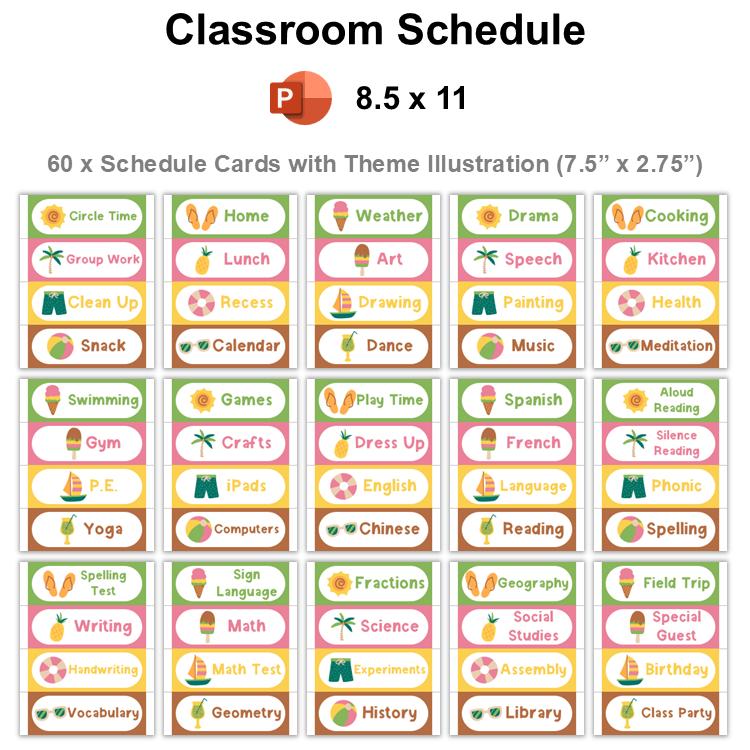 Classroom Schedule - Hello Summer | Editable
