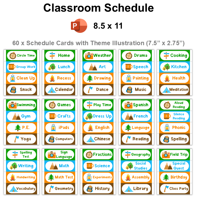 Classroom Schedule - Camping | Editable
