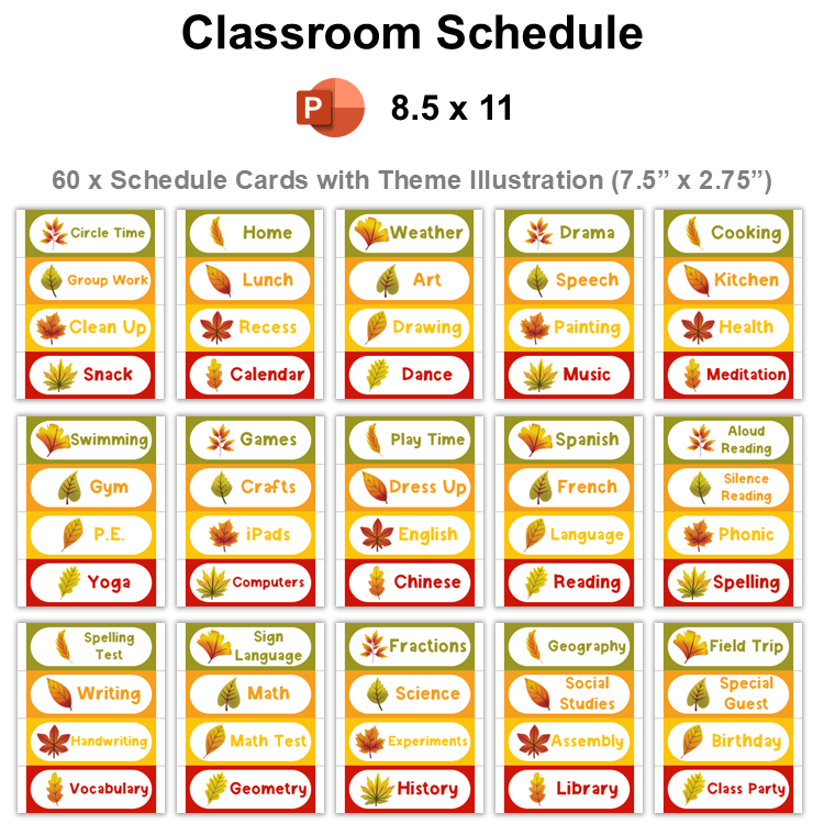 Classroom Schedule - Autumn Leaves | Editable