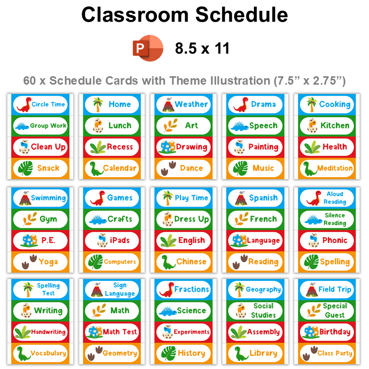 Classroom Schedule - Cute Dinosaur | Editable