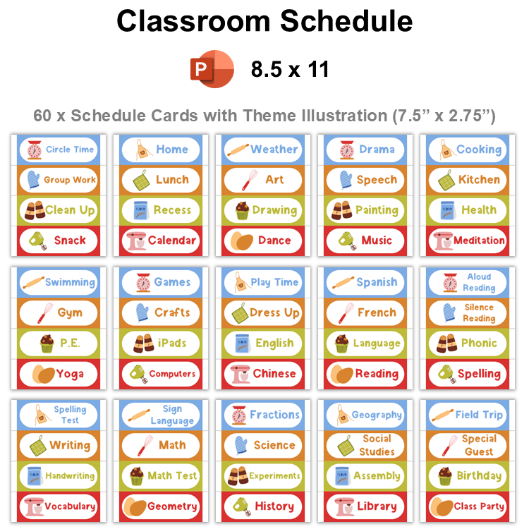 Classroom Schedule - Colorful Baking | Editable