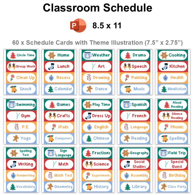 Classroom Schedule - Bright Christmas | Editable