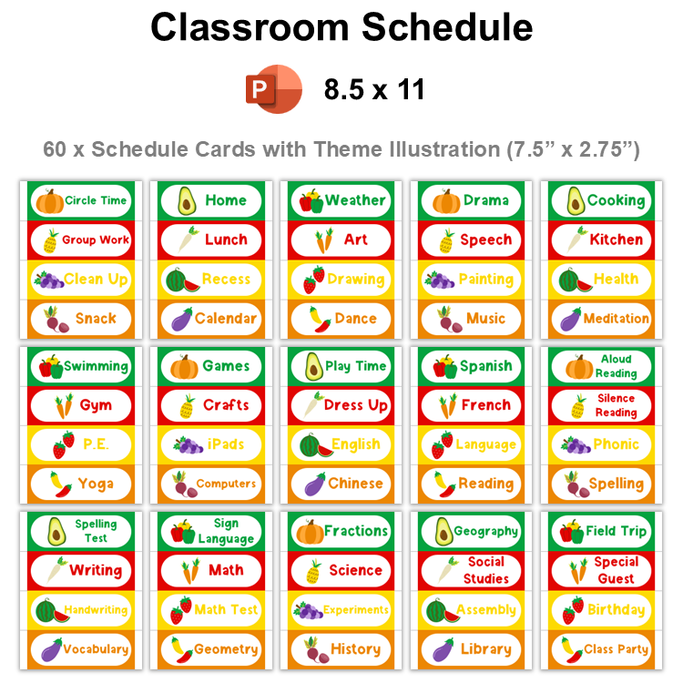 Classroom Schedule - Healthy Eating | Editable