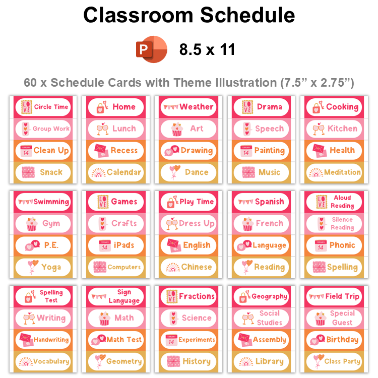 Classroom Schedule - Pink Valentine | Editable