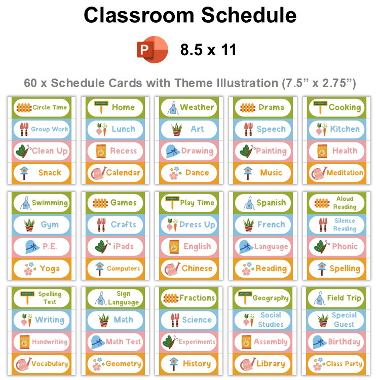 Classroom Schedule - Spring Garden | Editable
