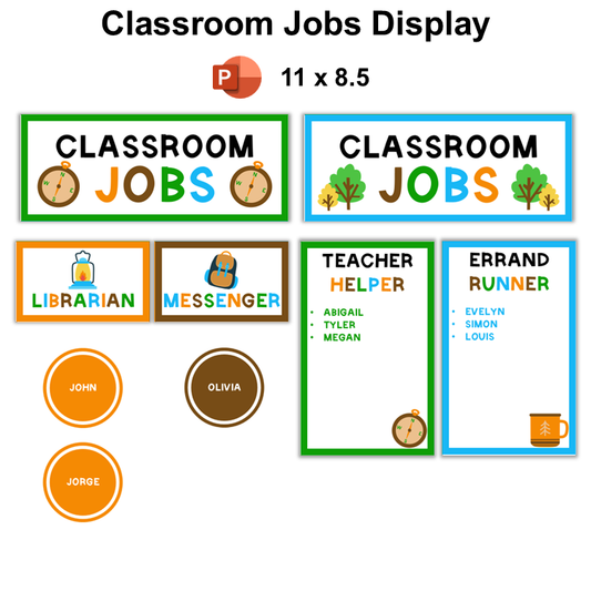 Classroom Jobs Display - Camping | Editable