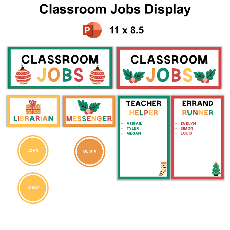 Classroom Jobs Display - Cute Christmas | Editable