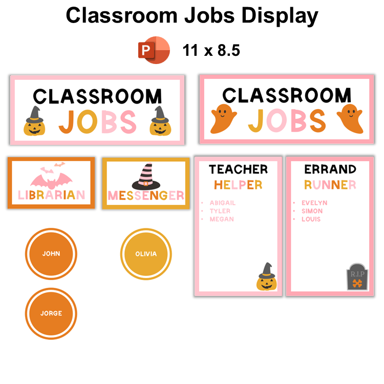Classroom Jobs Display - Pink Halloween | Editable