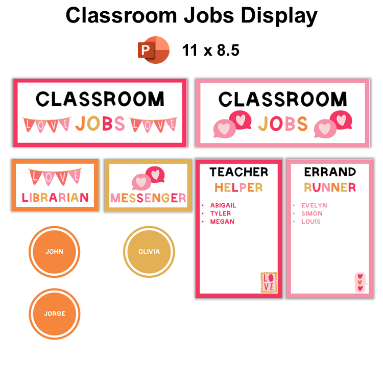 Classroom Jobs Display - Pink Valentine | Editable