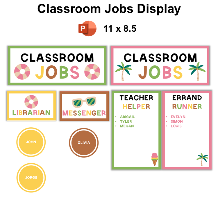 Classroom Jobs Display - Hello Summer | Editable