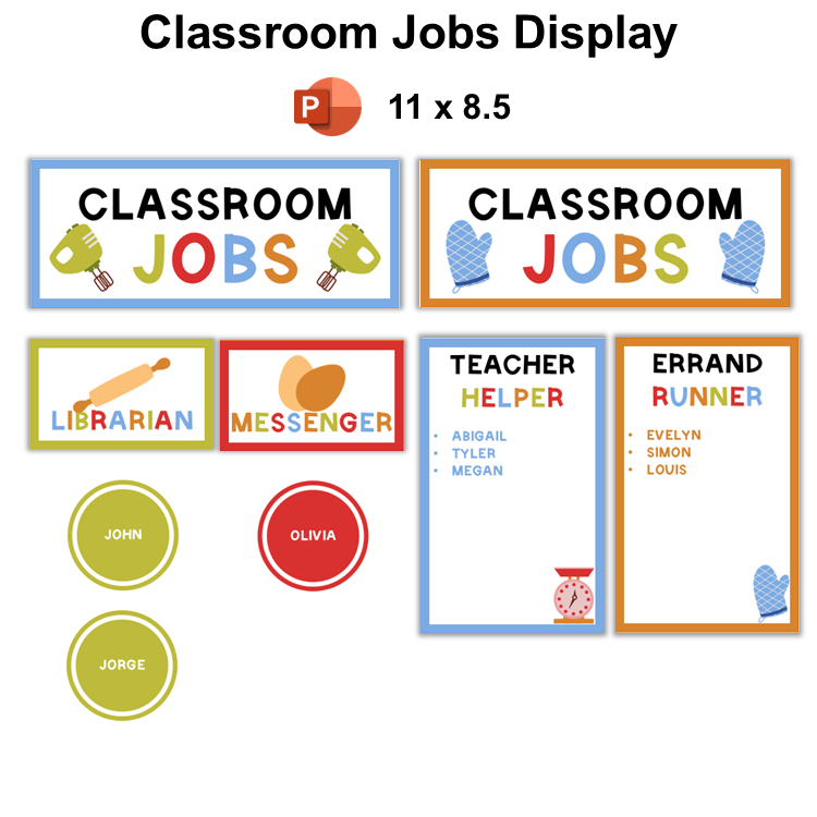 Classroom Jobs Display - Colorful Baking | Editable