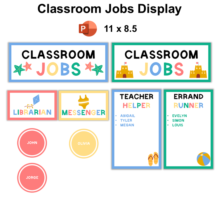 Classroom Jobs Display - Summer Beach | Editable