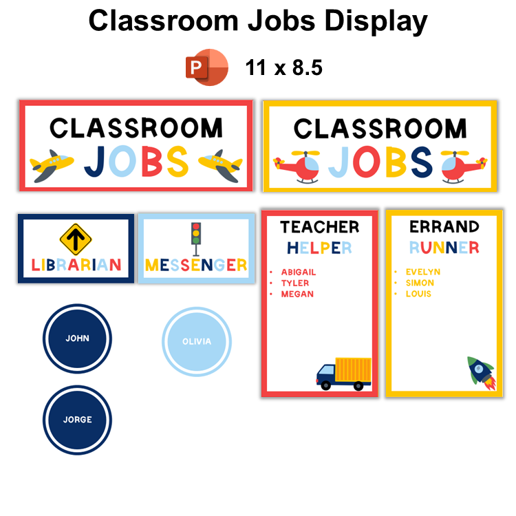 Classroom Jobs Display - Cute Transportation | Editable