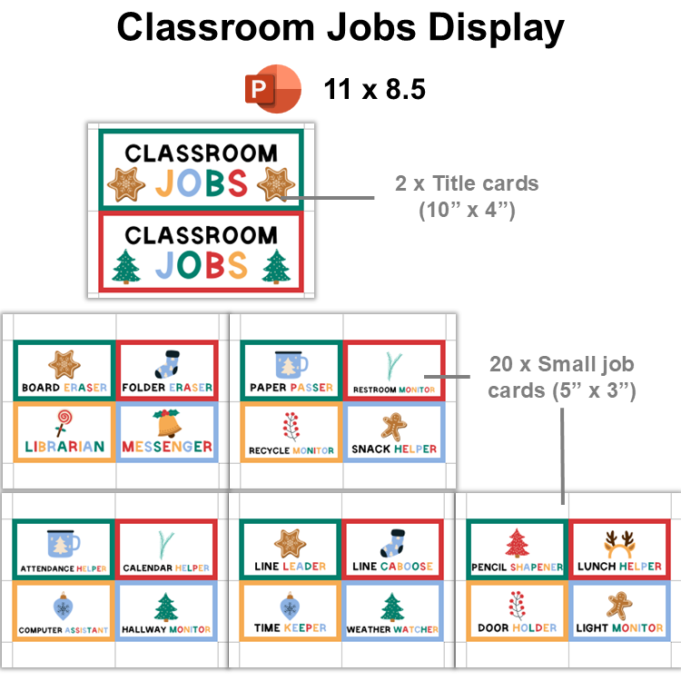 Classroom Jobs Display - Bright Christmas | Editable