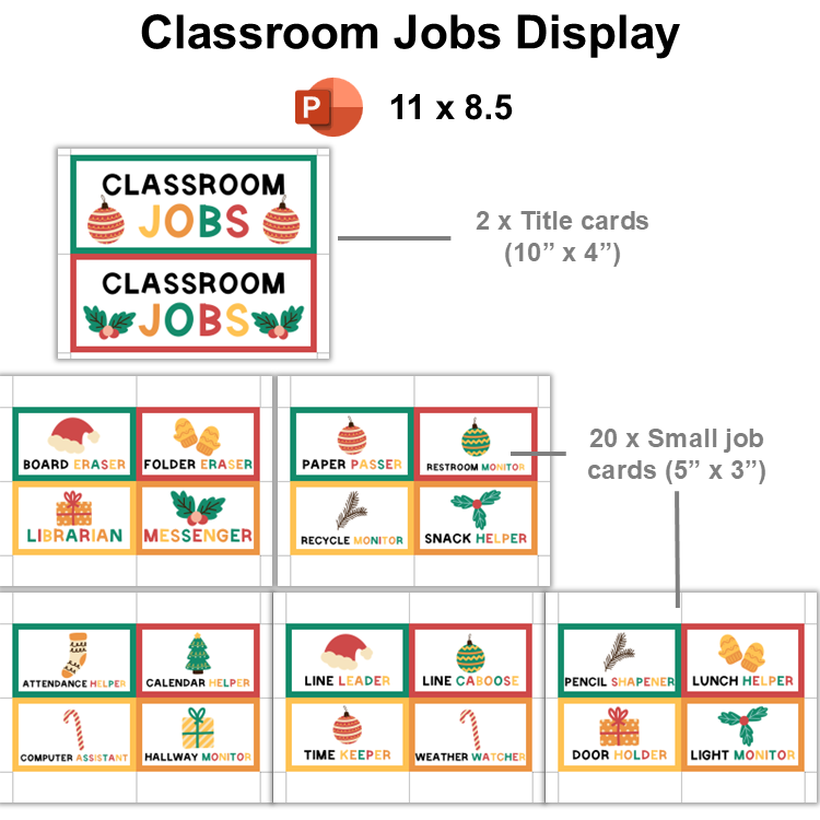 Classroom Jobs Display - Cute Christmas | Editable