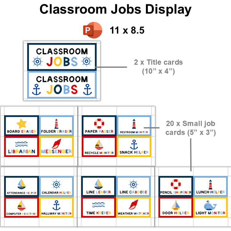 Classroom Jobs Display - Nautical | Editable
