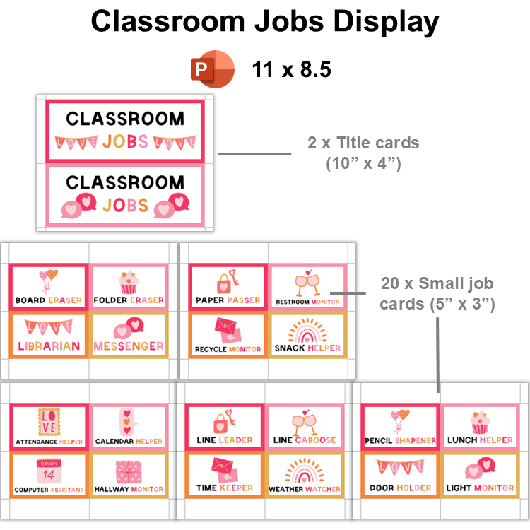 Classroom Jobs Display - Pink Valentine | Editable