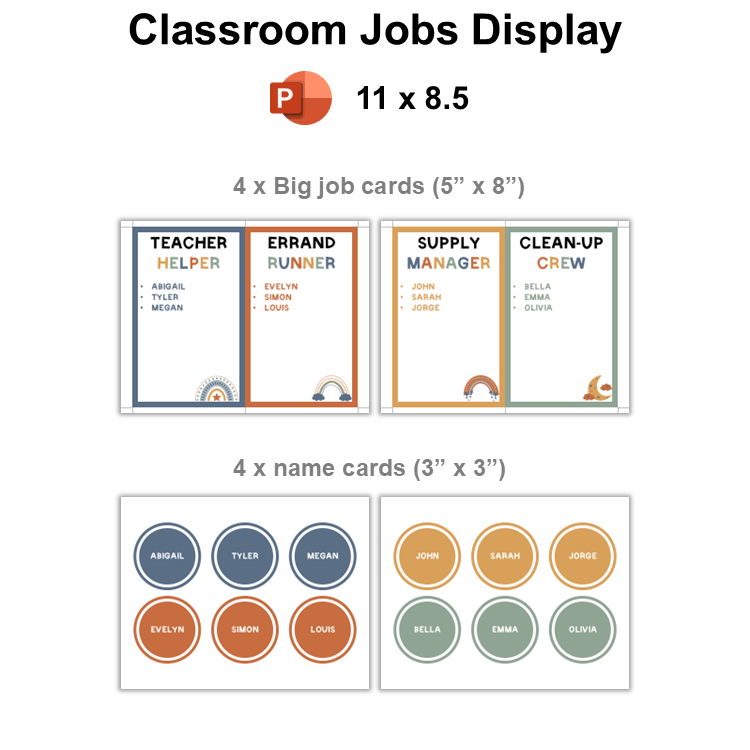 Classroom Jobs Display - Neutral Rainbow | Editable