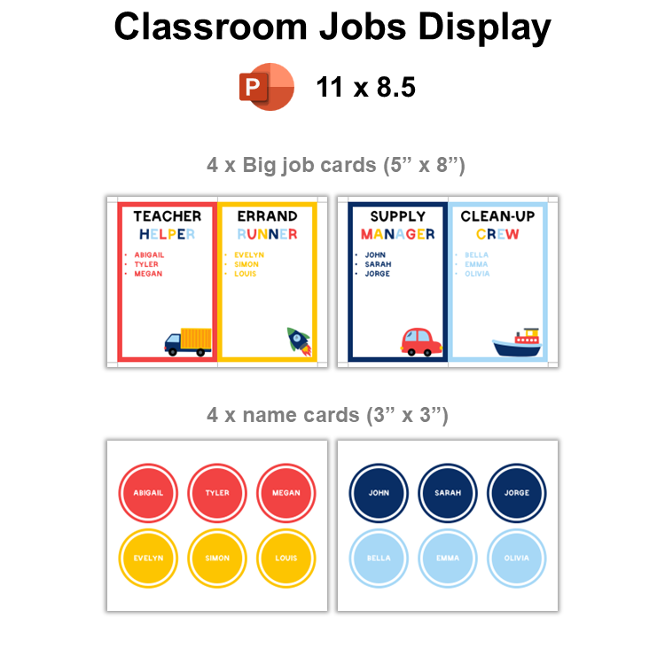 Classroom Jobs Display - Cute Transportation | Editable