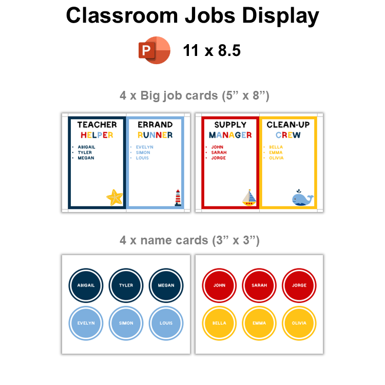 Classroom Jobs Display - Nautical | Editable