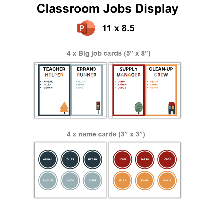 Classroom Jobs Display - Little Town | Editable