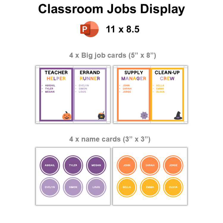 Classroom Jobs Display - Purple Halloween | Editable