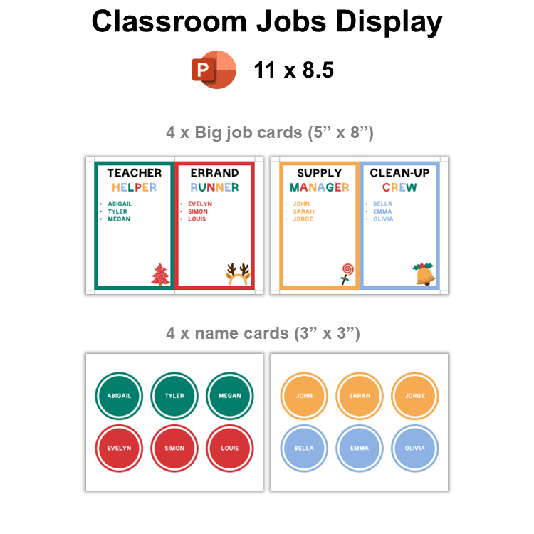 Classroom Jobs Display - Bright Christmas | Editable