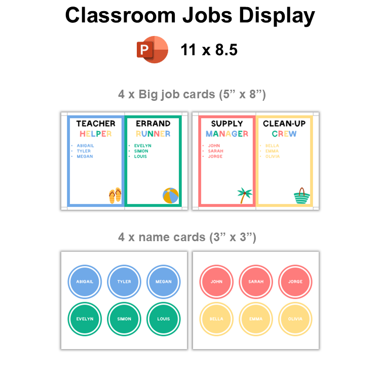 Classroom Jobs Display - Summer Beach | Editable