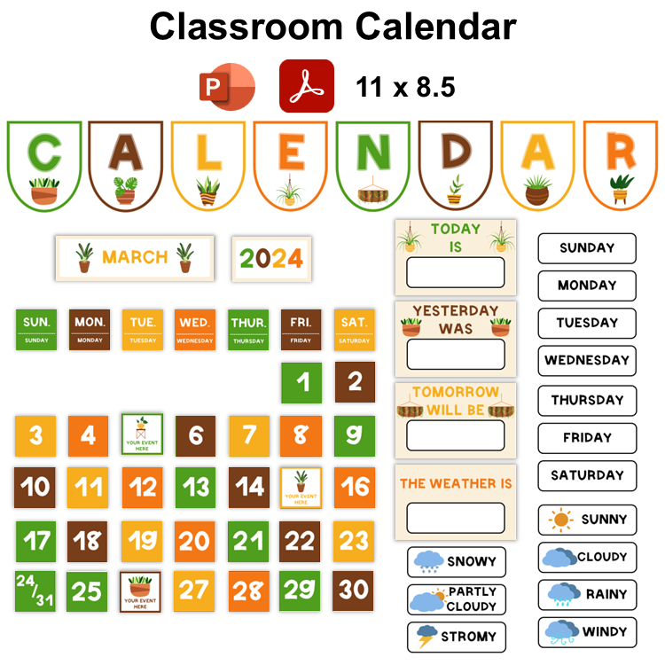 Classroom Calendar - Indoor Plants | Editable