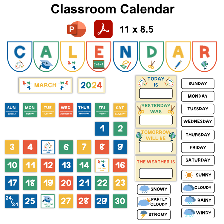 Classroom Calendar - School Supplies | Editable