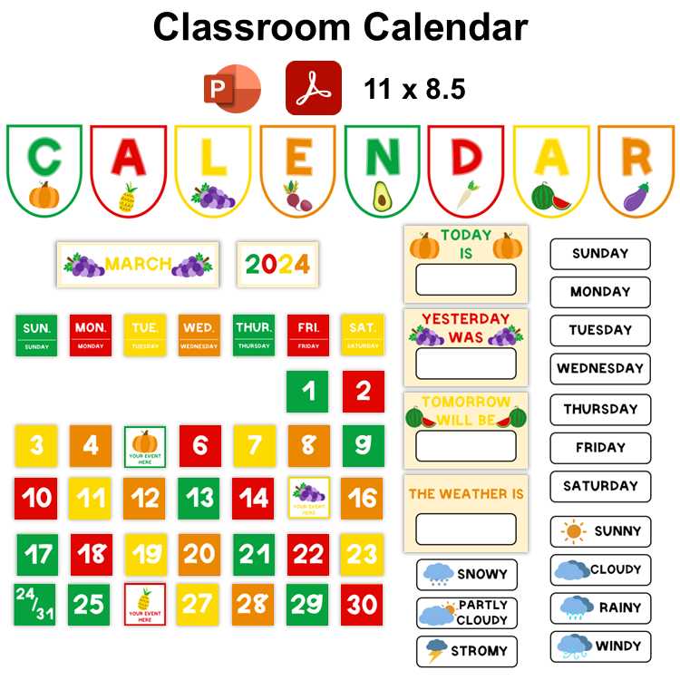 Classroom Calendar - Healthy Eating | Editable