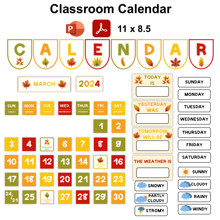 Classroom Calendar - Autumn Leaves | Editable