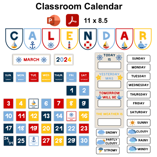 Classroom Calendar - Nautical | Editable