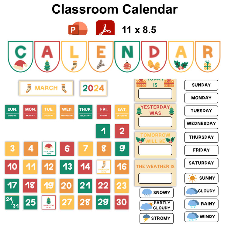 Classroom Calendar - Cute Christmas | Editable