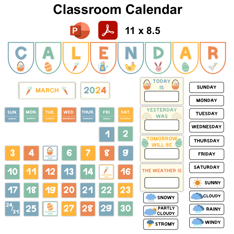 Classroom Calendar - Happy Easter | Editable