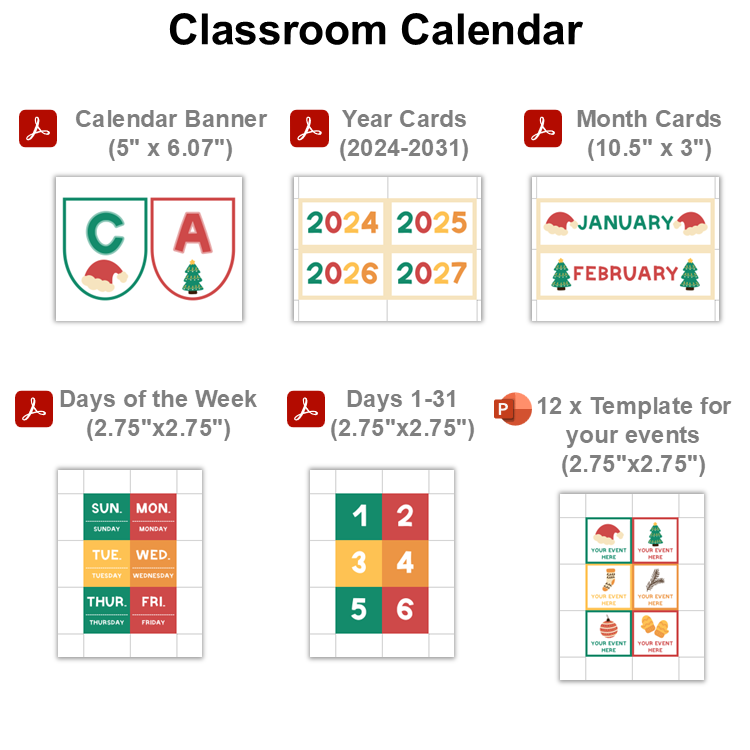 Classroom Calendar - Cute Christmas | Editable