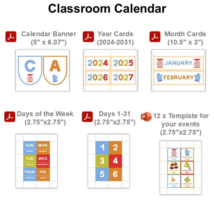 Classroom Calendar - Colorful Baking | Editable